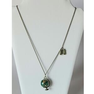 Globe Pendant Necklace World Traveler Binocular Charm Gold Tone Metal